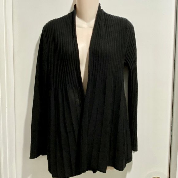 (3) - Eileen Fisher Black 100% Wool Minimalist Open Front Cardigan  PS - Picture 1 of 9